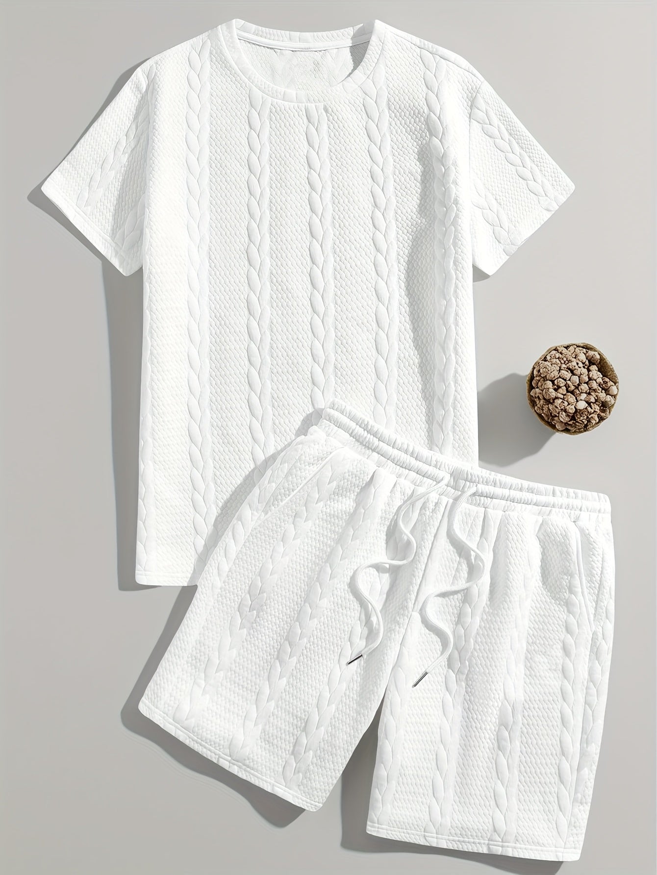 Men’s Summer Knit Set – 2-Piece Solid Color T-Shirt & Shorts